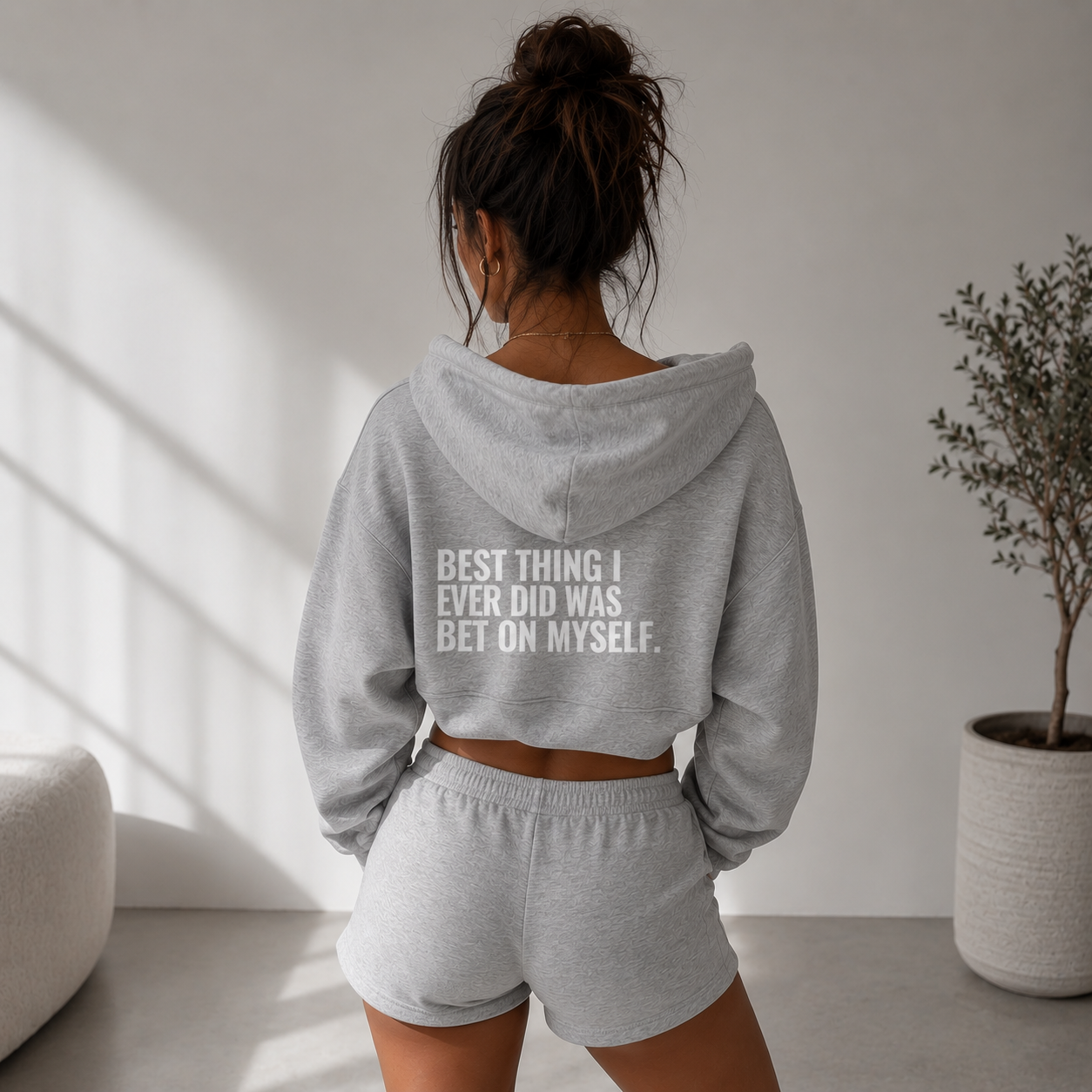 BET ON MYSELF Cropped Zip-Up Hoodie
